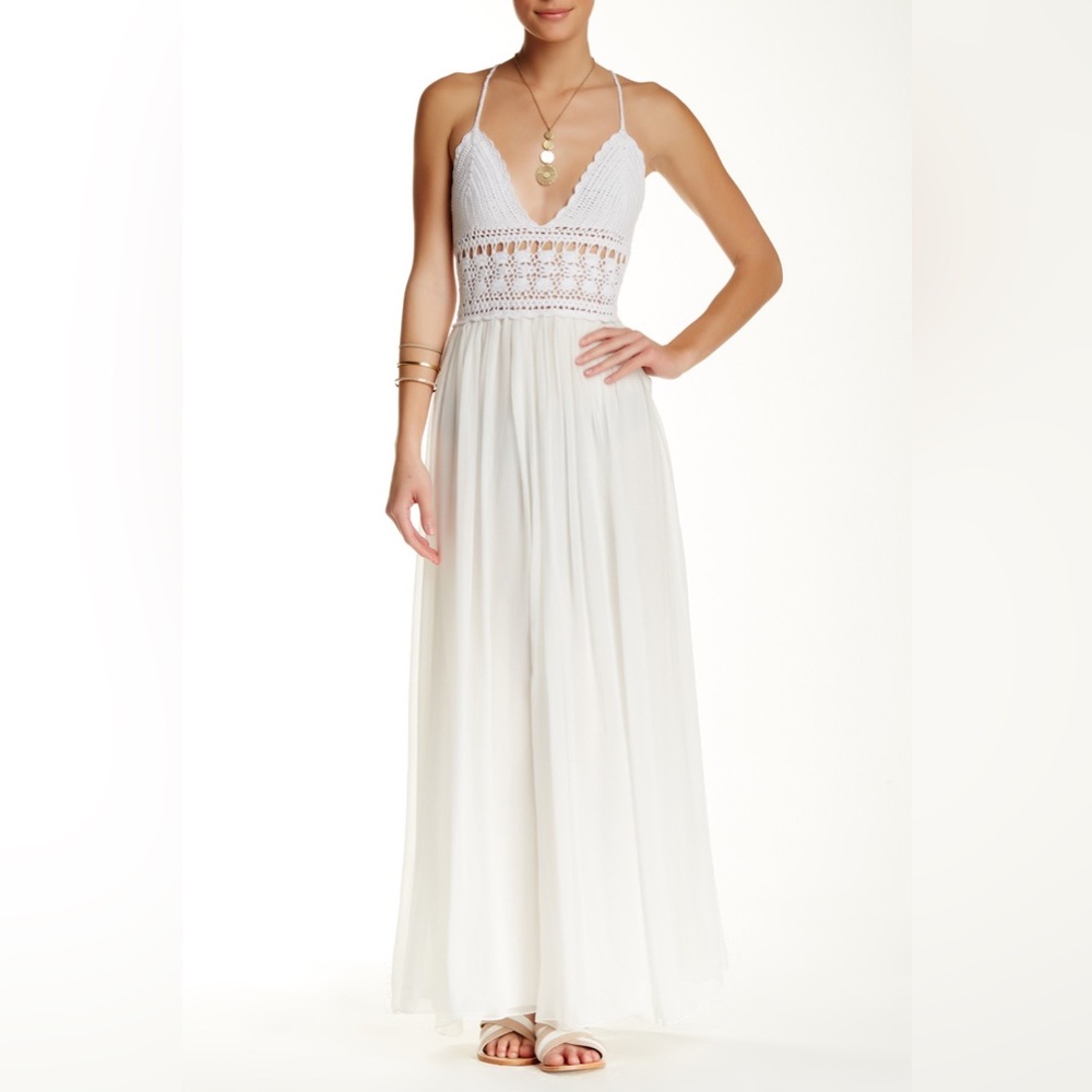 NWOT Hiche Crochet Bodice Silk Maxi Dress